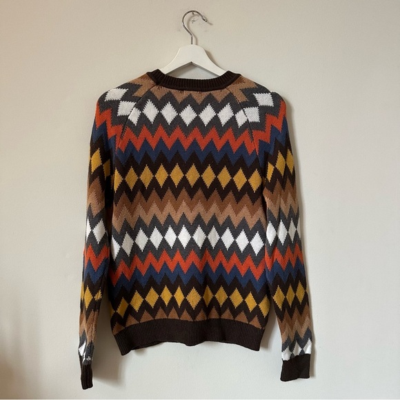 Minnie Rose Multicolor Crewneck Chevron Intarsia Sweater Cotton Blend Size XS - Picture 6 of 7
